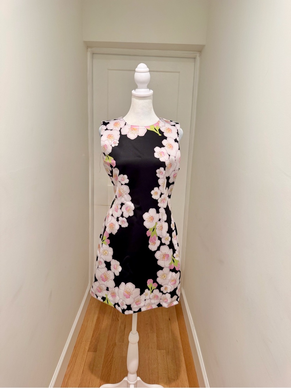 Cynthia Rowley Black Mini Dress with Pink Floral Print